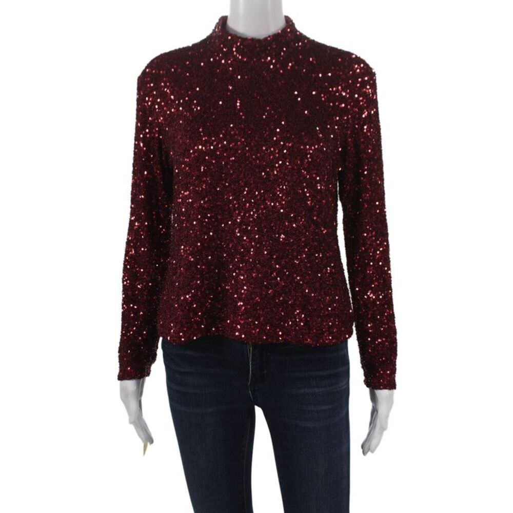 Insight Women Basic Mock Neck Long Sleeve Polyester Blouse Red Zip Size S